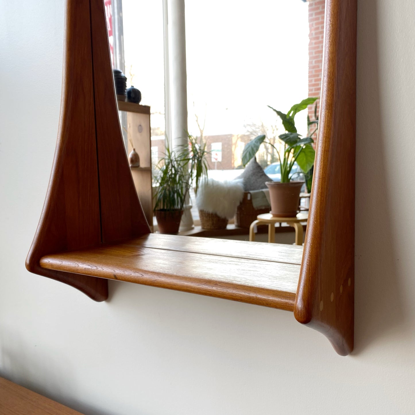 Vintage Danish Teak Mirror with Shelf