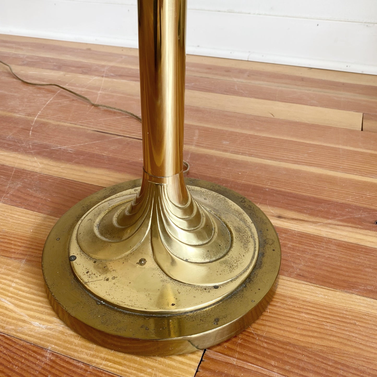 Vintage 80’s Deco Heavy Brass Floor Lamp with Glass Table