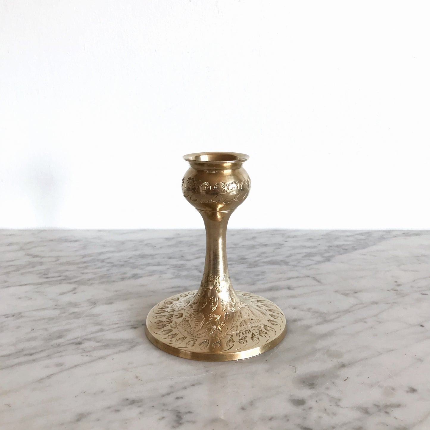Large Vintage Etched Brass Candle Holder