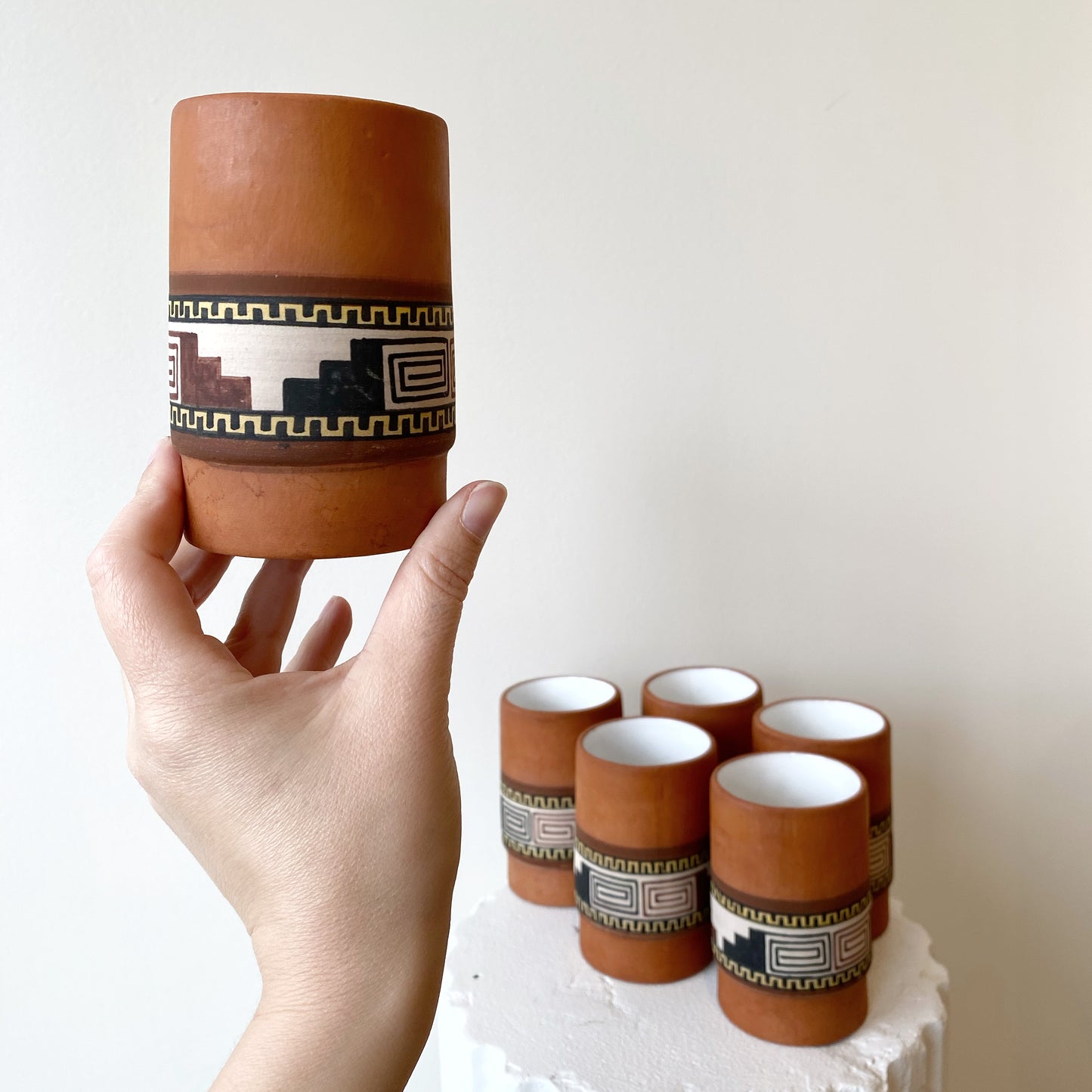 Set of 6 Vintage Peruvian Clay Cups