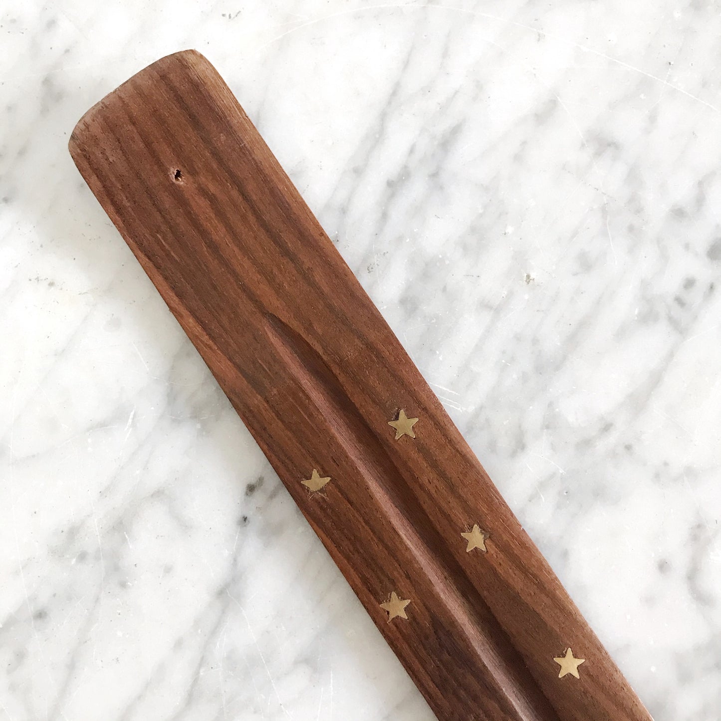 Wood Incense Holder, Brass Stars