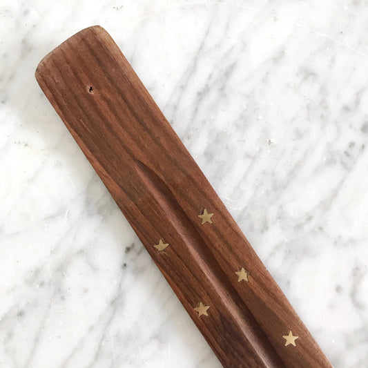 Wood Incense Holder, Brass Stars