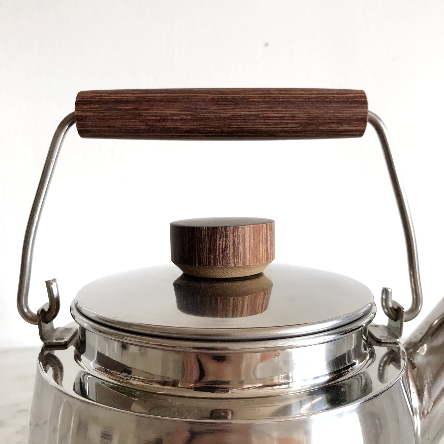 Vintage Stainless Modern Kettle, Rosewood Handles