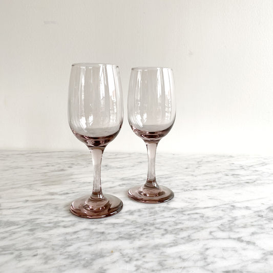 A Pair of Vintage Blushy-Purple Wine Glasses