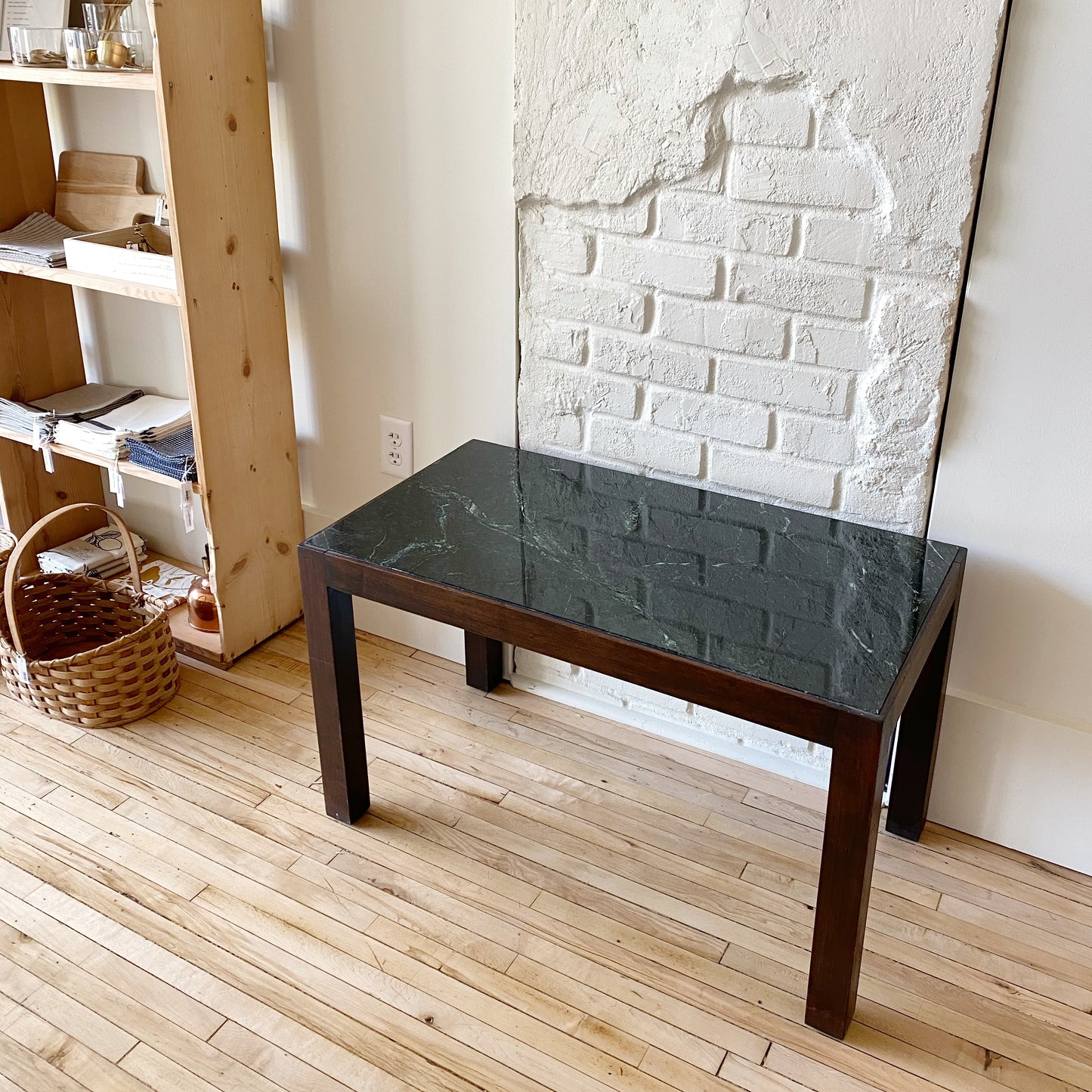 Vintage Walnut + Marble Parsons End Table (SINGLE)