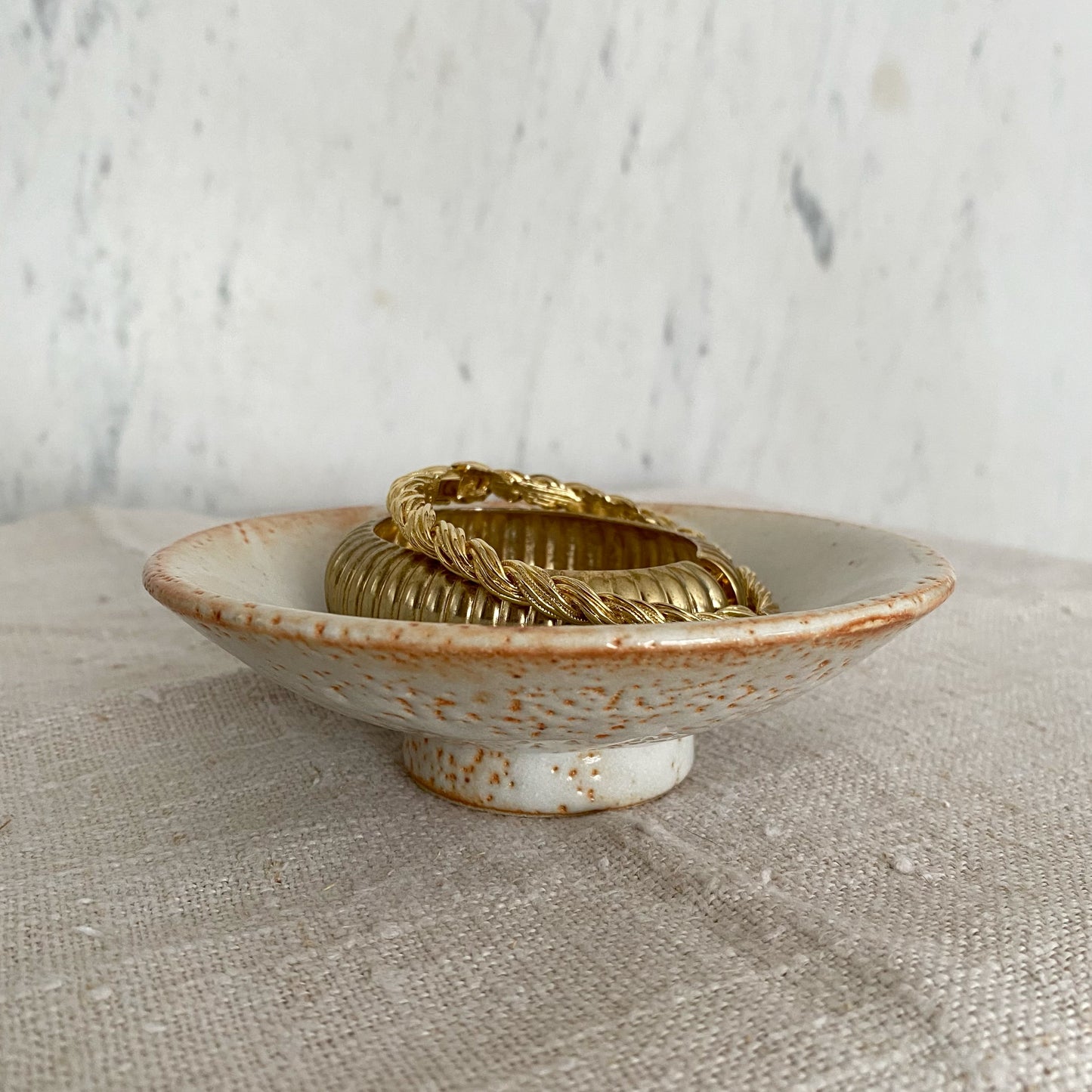 Found Pottery Footed Dish, 5.25"