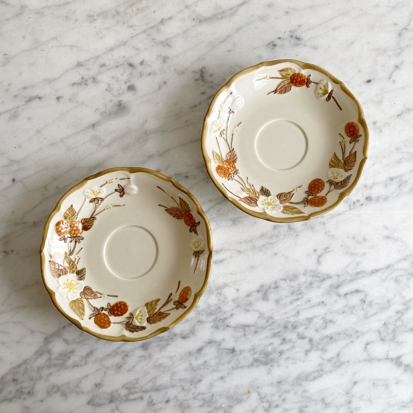 Vintage Ceramic Saucer with Raspberry Blossoms