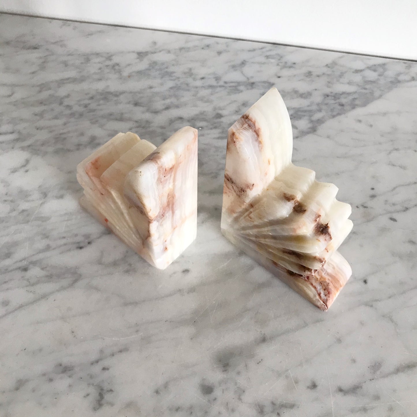 Pair of Vintage Carved Onyx Bookends