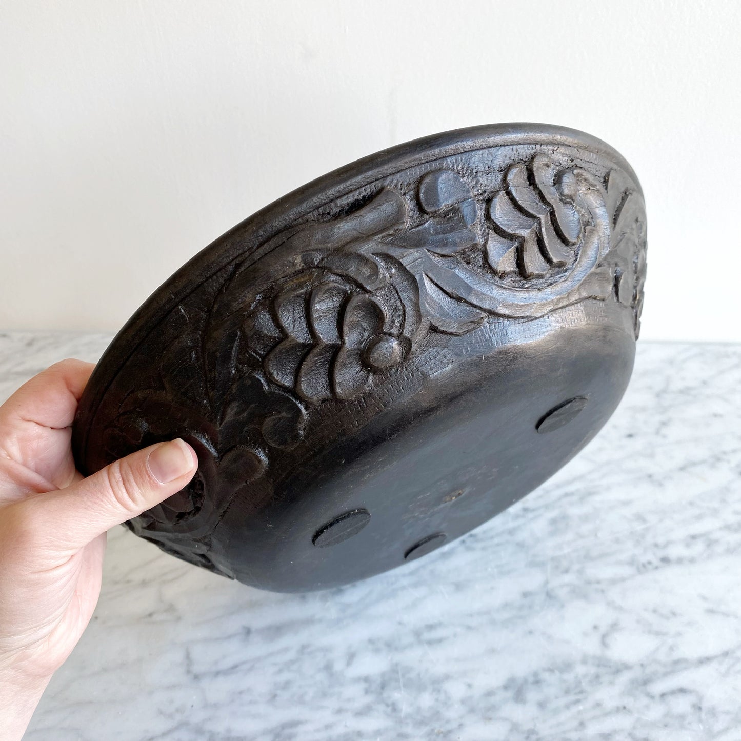 Found Decorative Carved Wood Bowl, Ebony