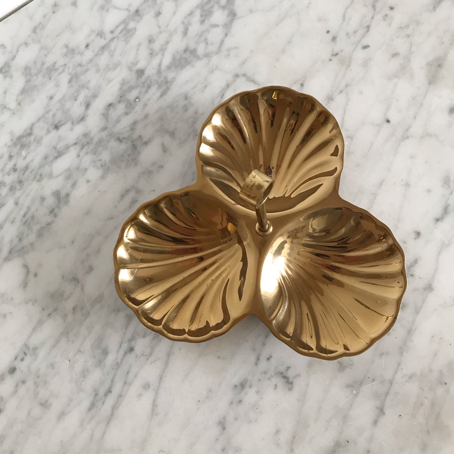 Vintage Gold Triple Shell Dish / Caddy