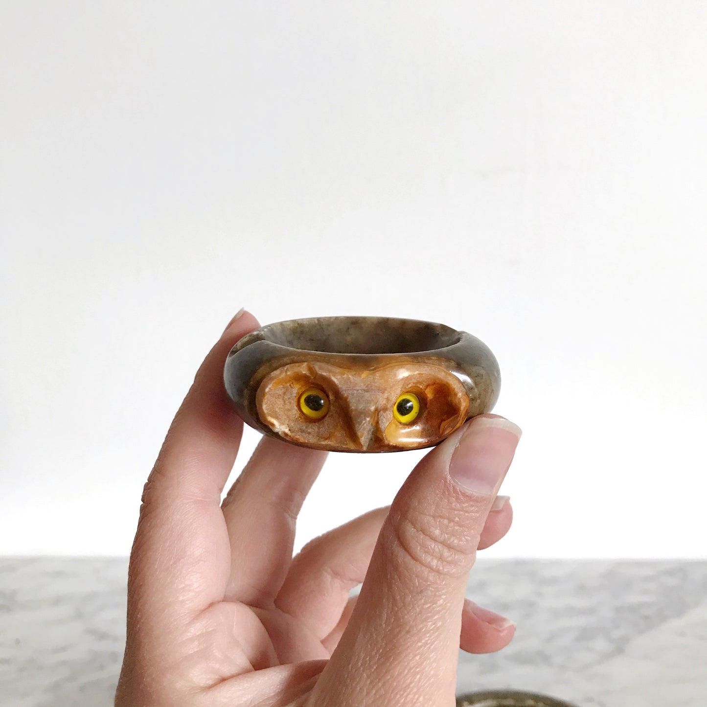 Vintage 70’s Marble Owl Ashtray, Small