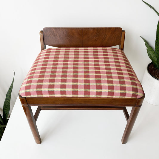 Antique Vanity Stool with Silk Plaid Seat
