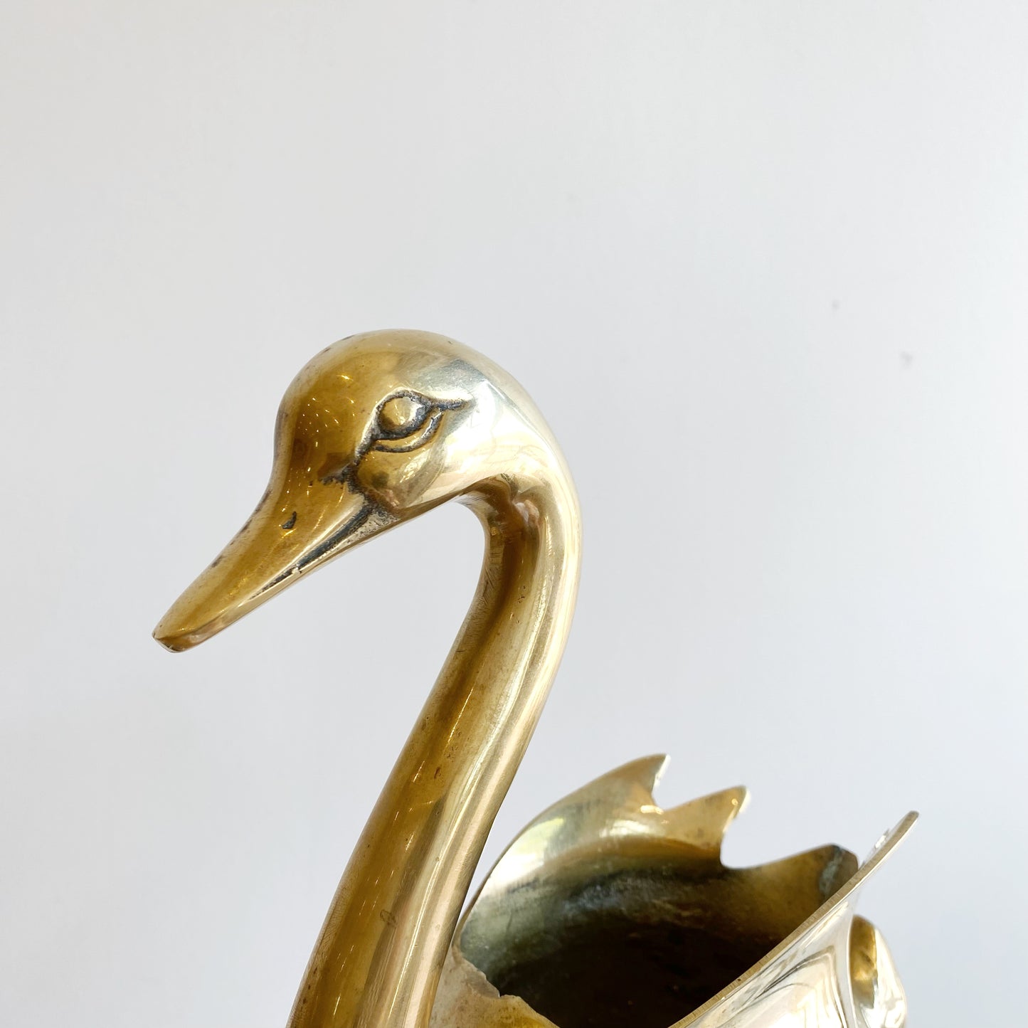 Large Vintage Brass Swan Planter