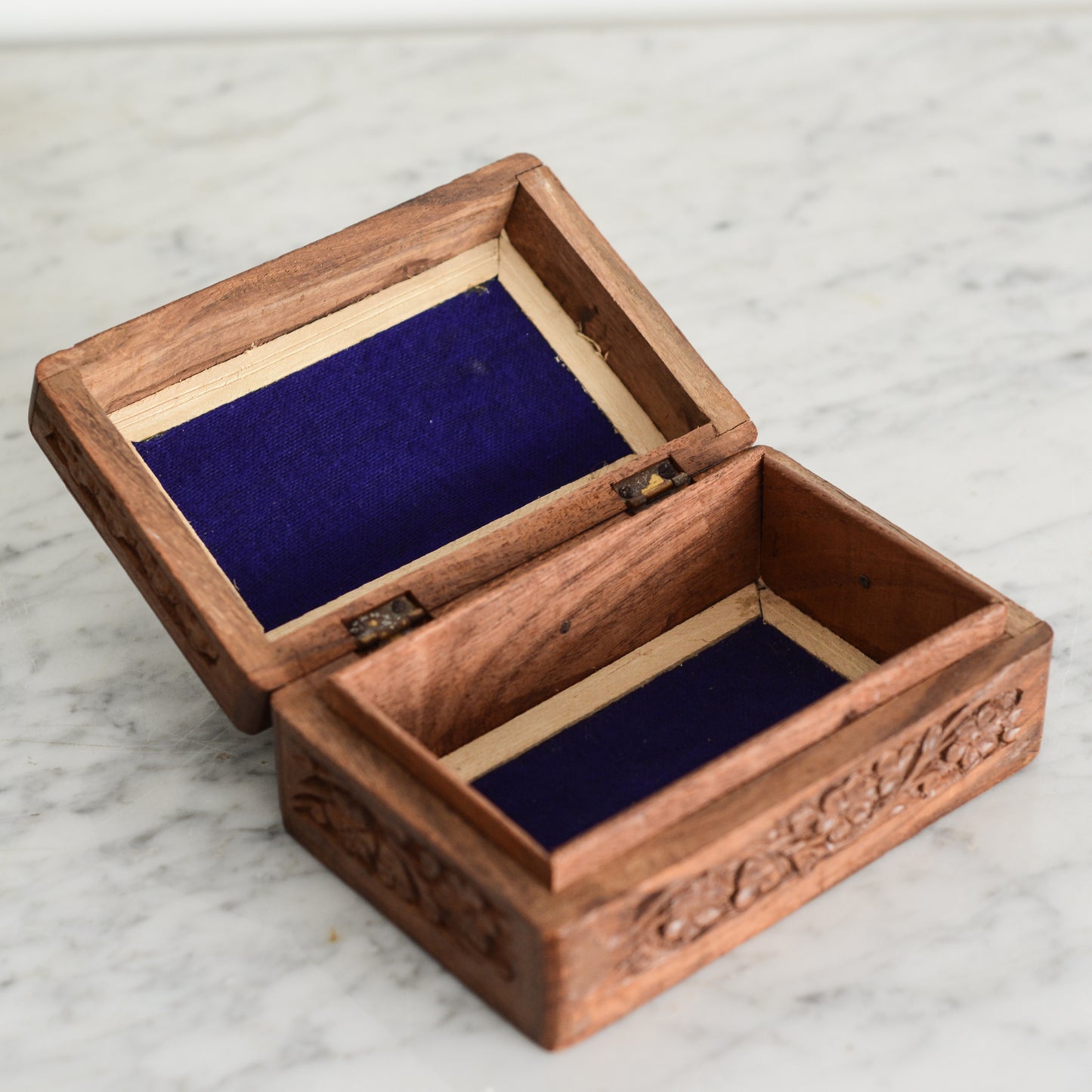 Vintage Carved Wood Jewelry Box