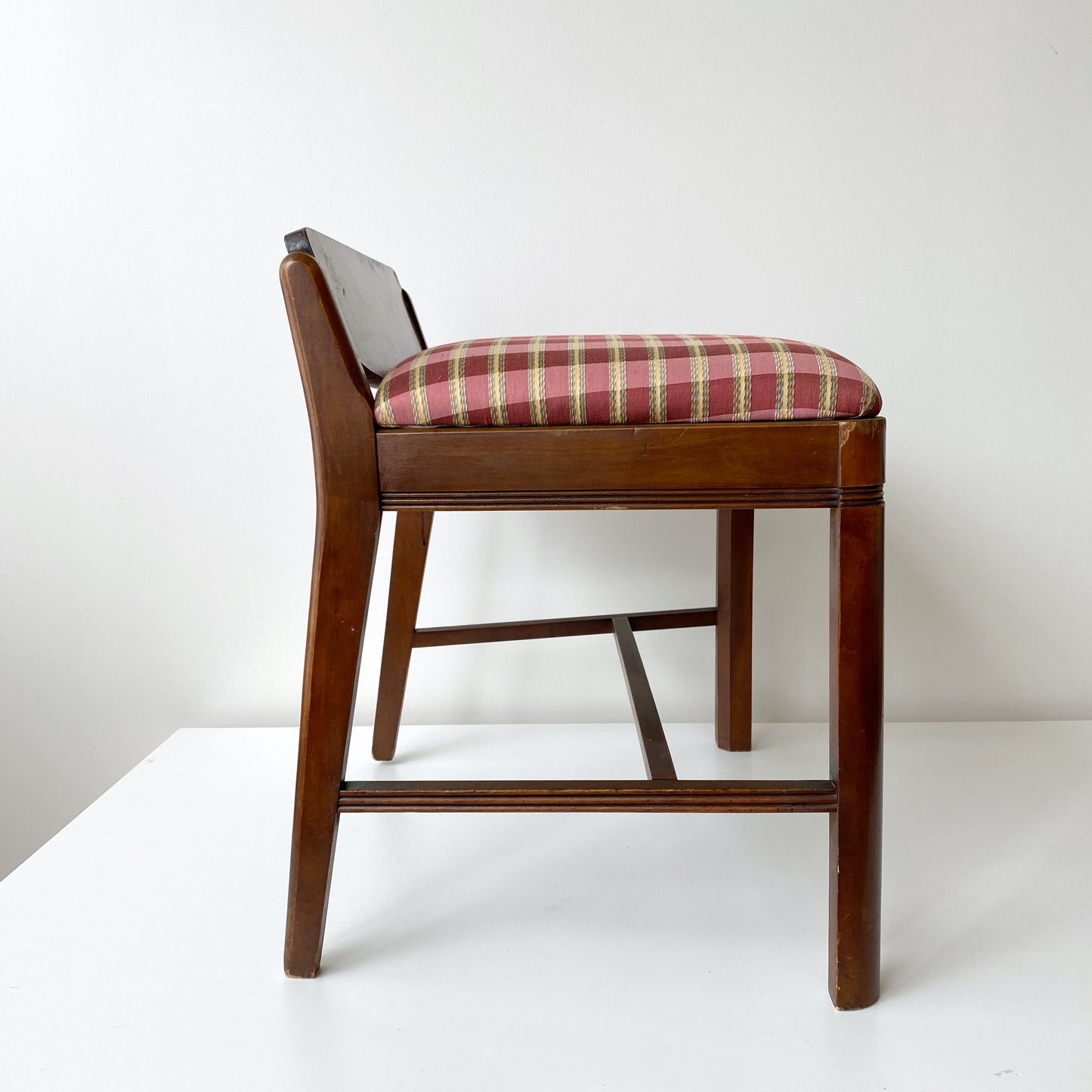 Antique Vanity Stool with Silk Plaid Seat