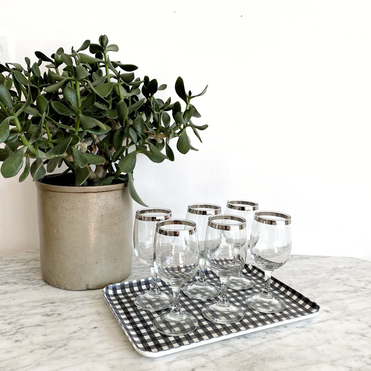Silver Rimmed Wine Glasses, Set of 6