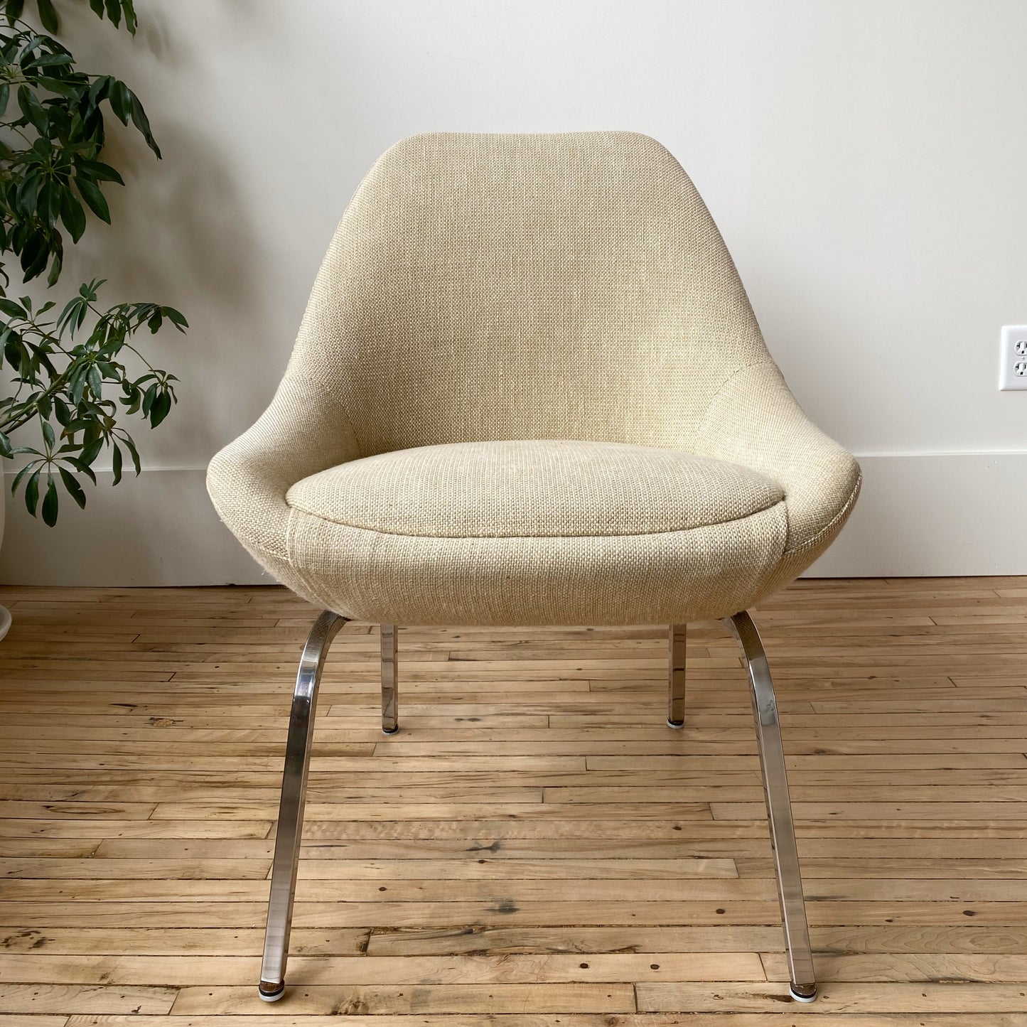 Vintage Upholstered Lounge Chair with Chrome Base