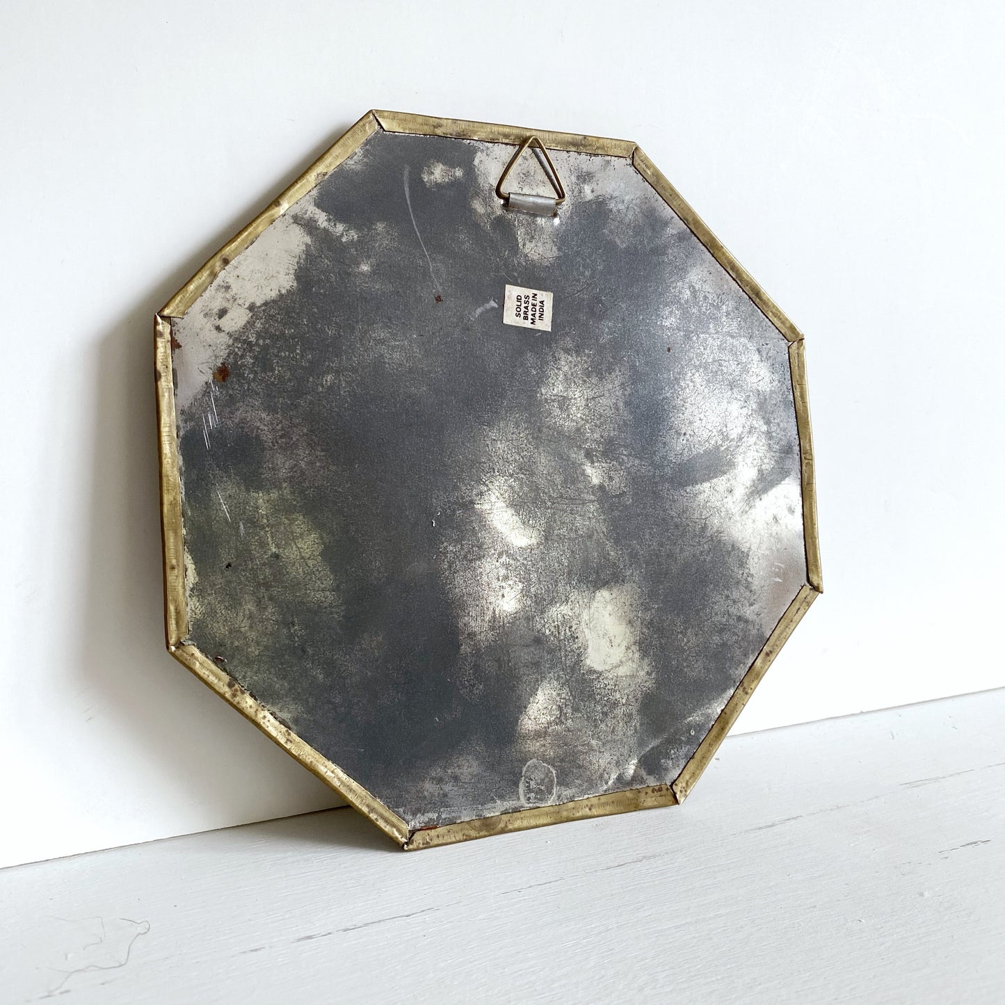 Small Vintage Octagonal Solid Brass Mirror, India