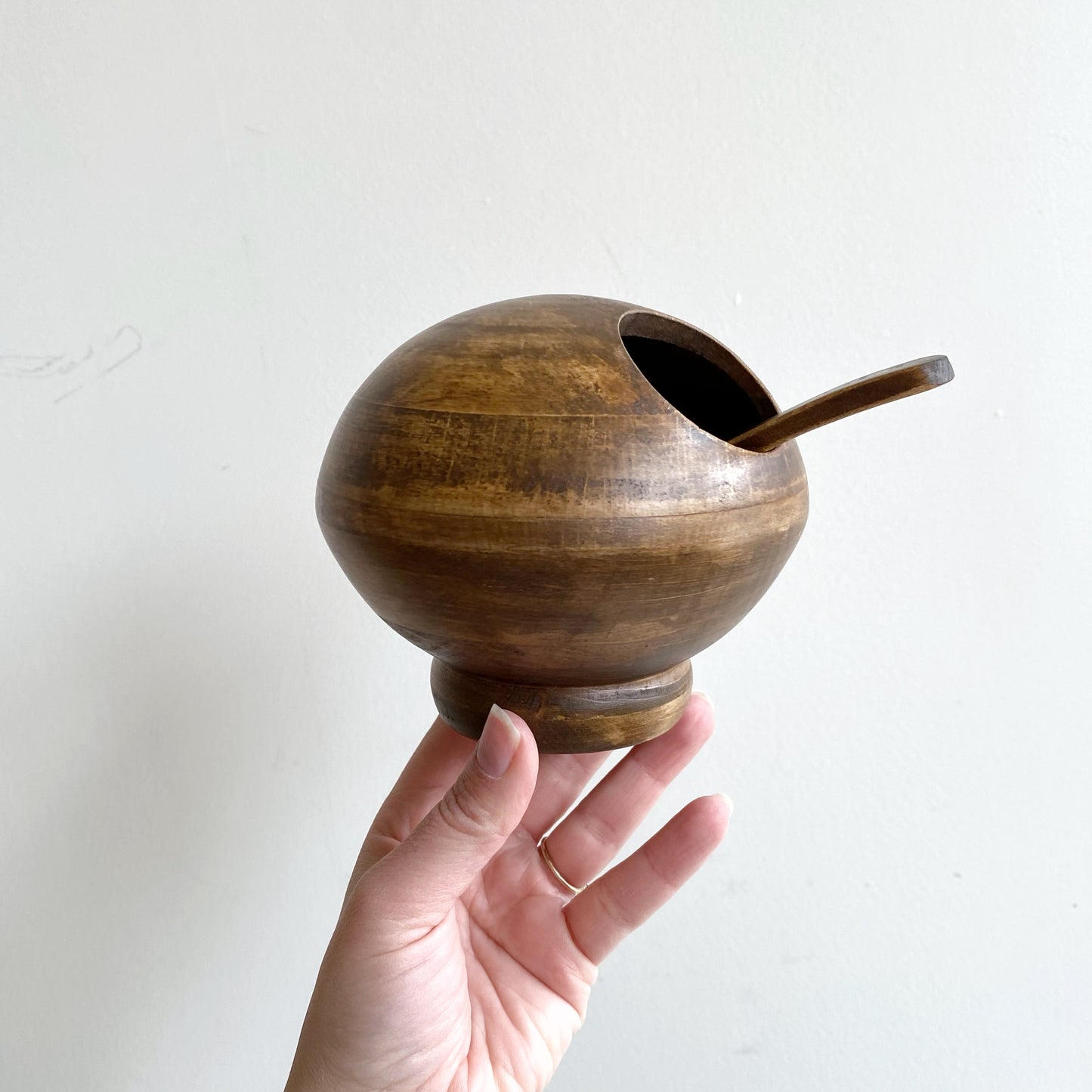 Vintage Wooden Salt Cellar + 4 Pinch Bowls