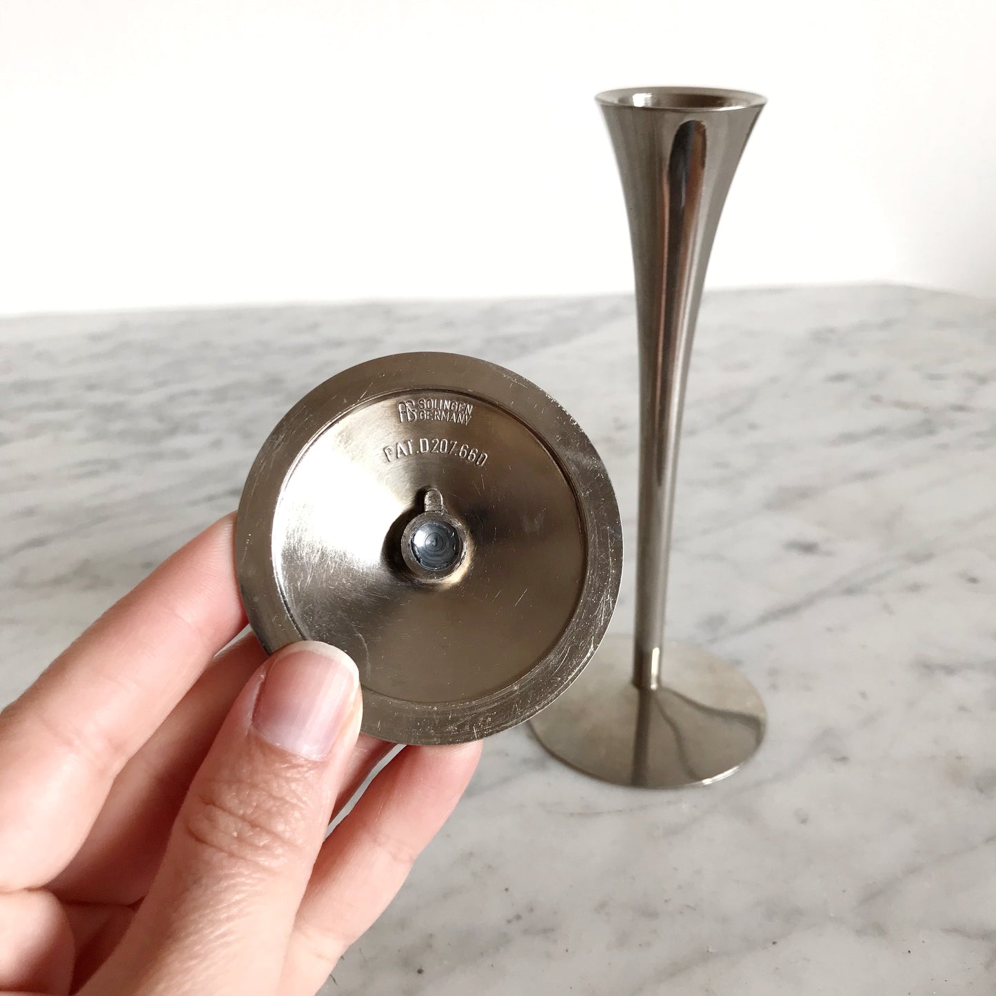 Pair of Slender Silver Candle Holders, Germany