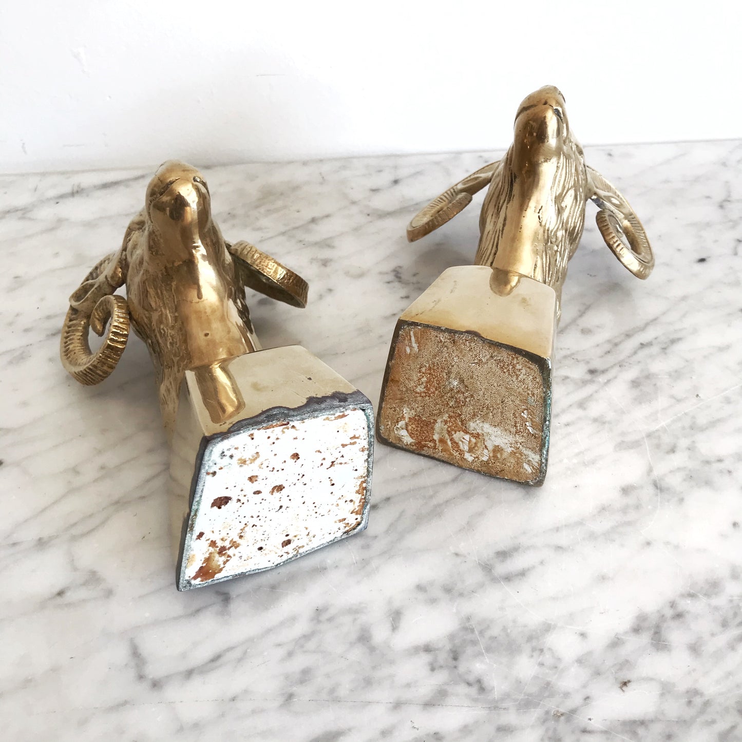 Pair of Vintage Brass Ram Head Bookends