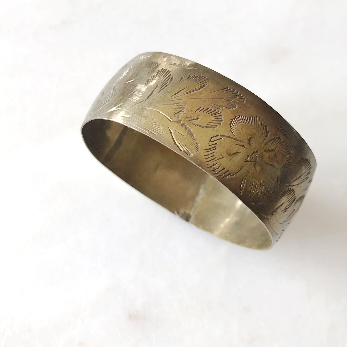 Vintage Etched Brass Cuff Bracelet