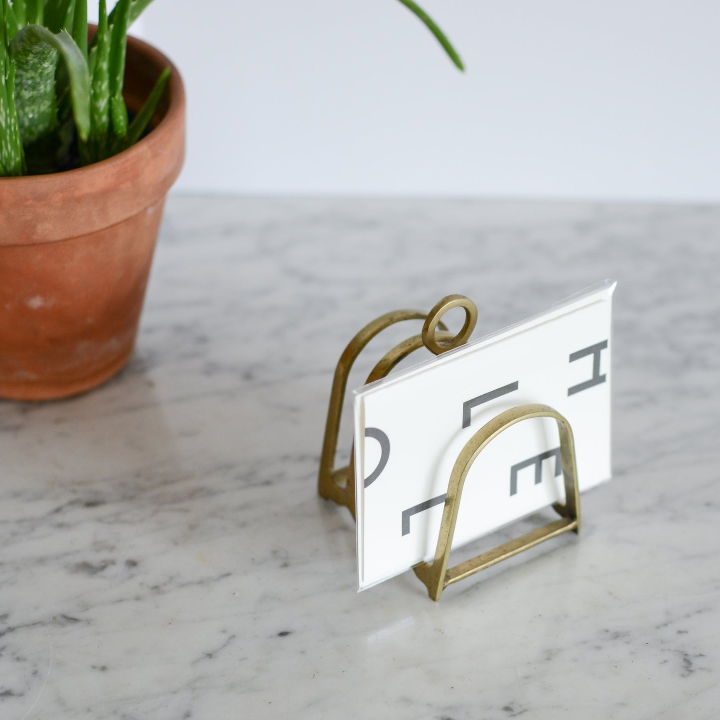 Vintage Brass Letter Holder w Circle Handle