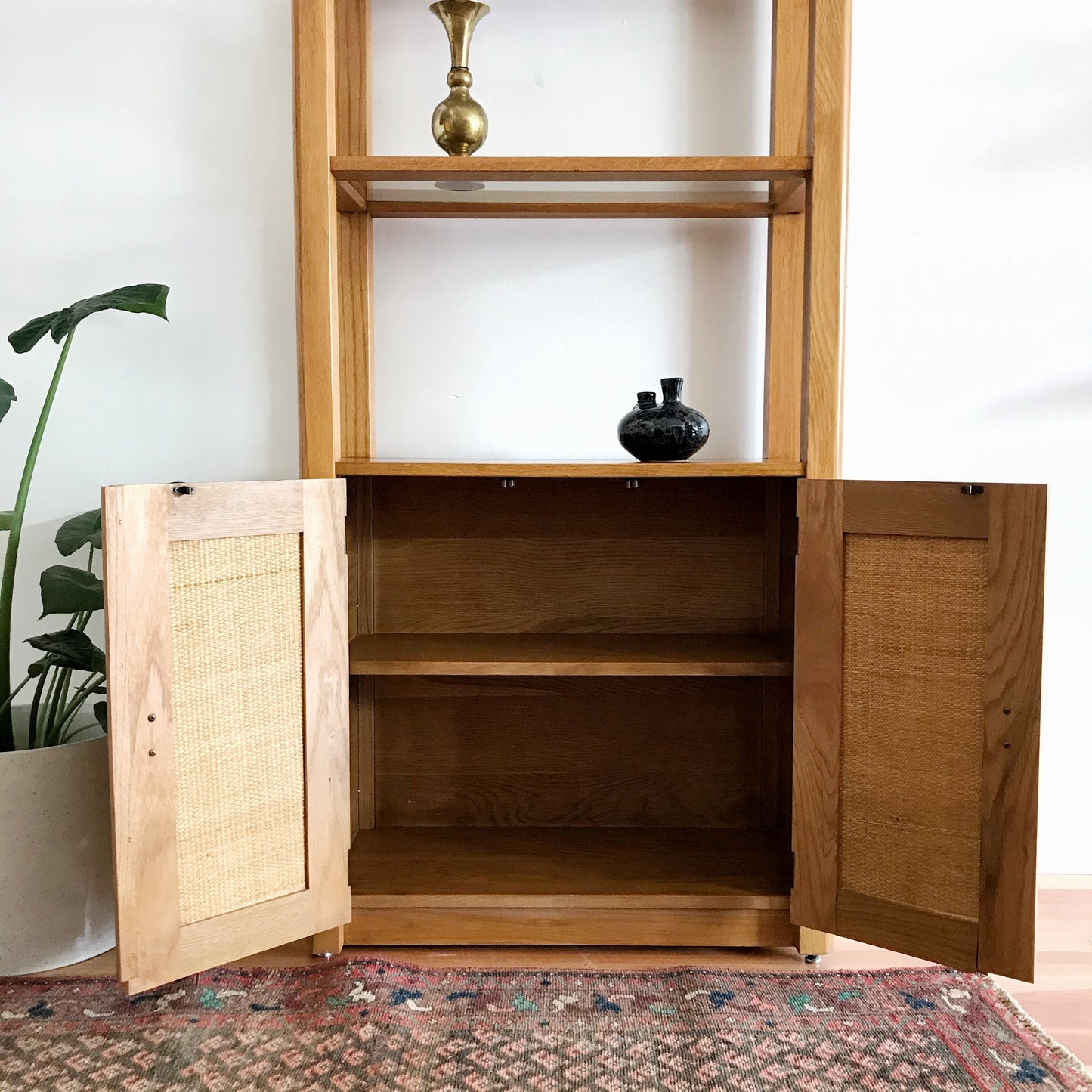 Vintage Oak Display Cabinet with Caning