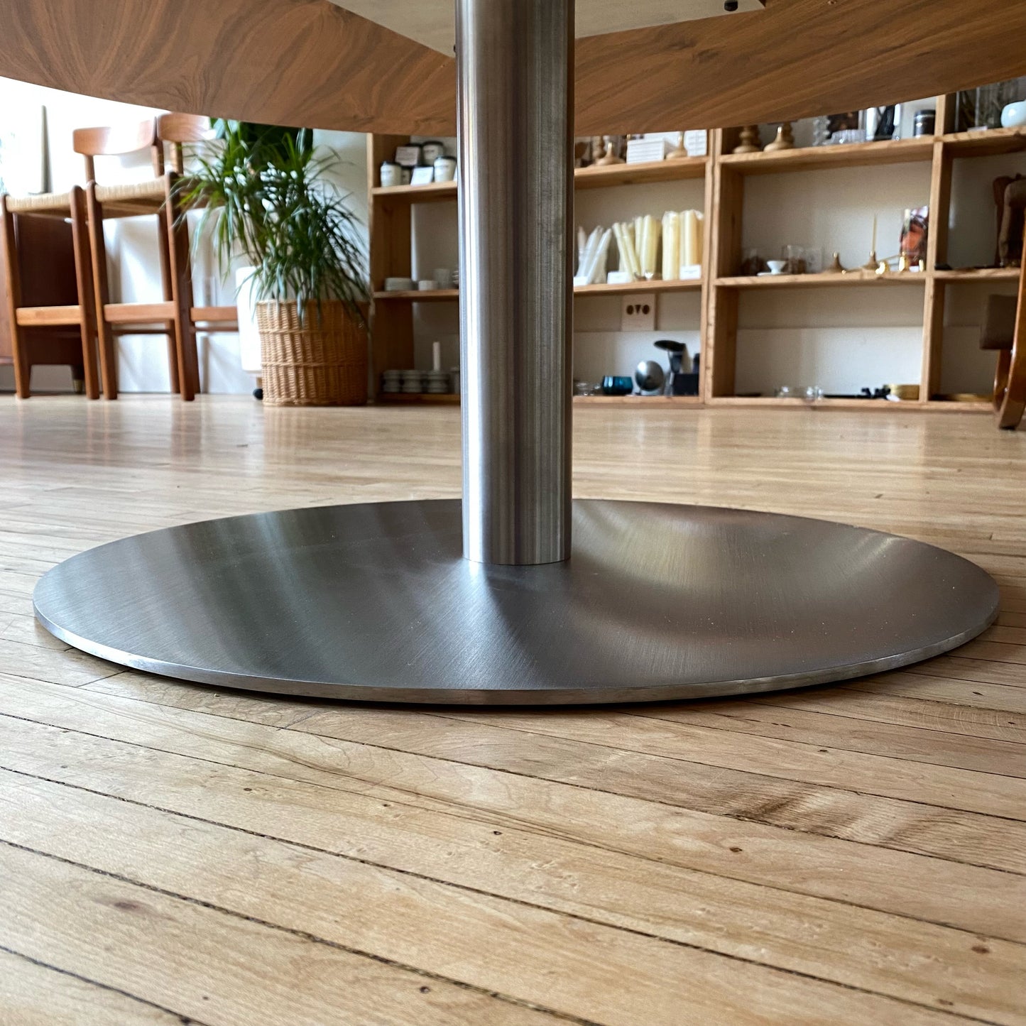 Round Walnut and Steel Coffee Table