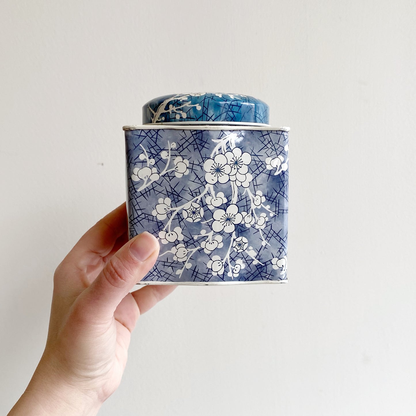 Vintage Blue And White Tin