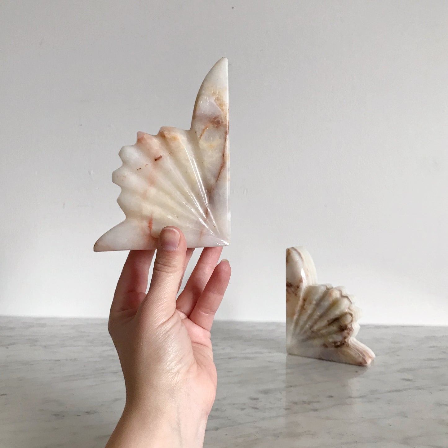Pair of Vintage Carved Onyx Bookends