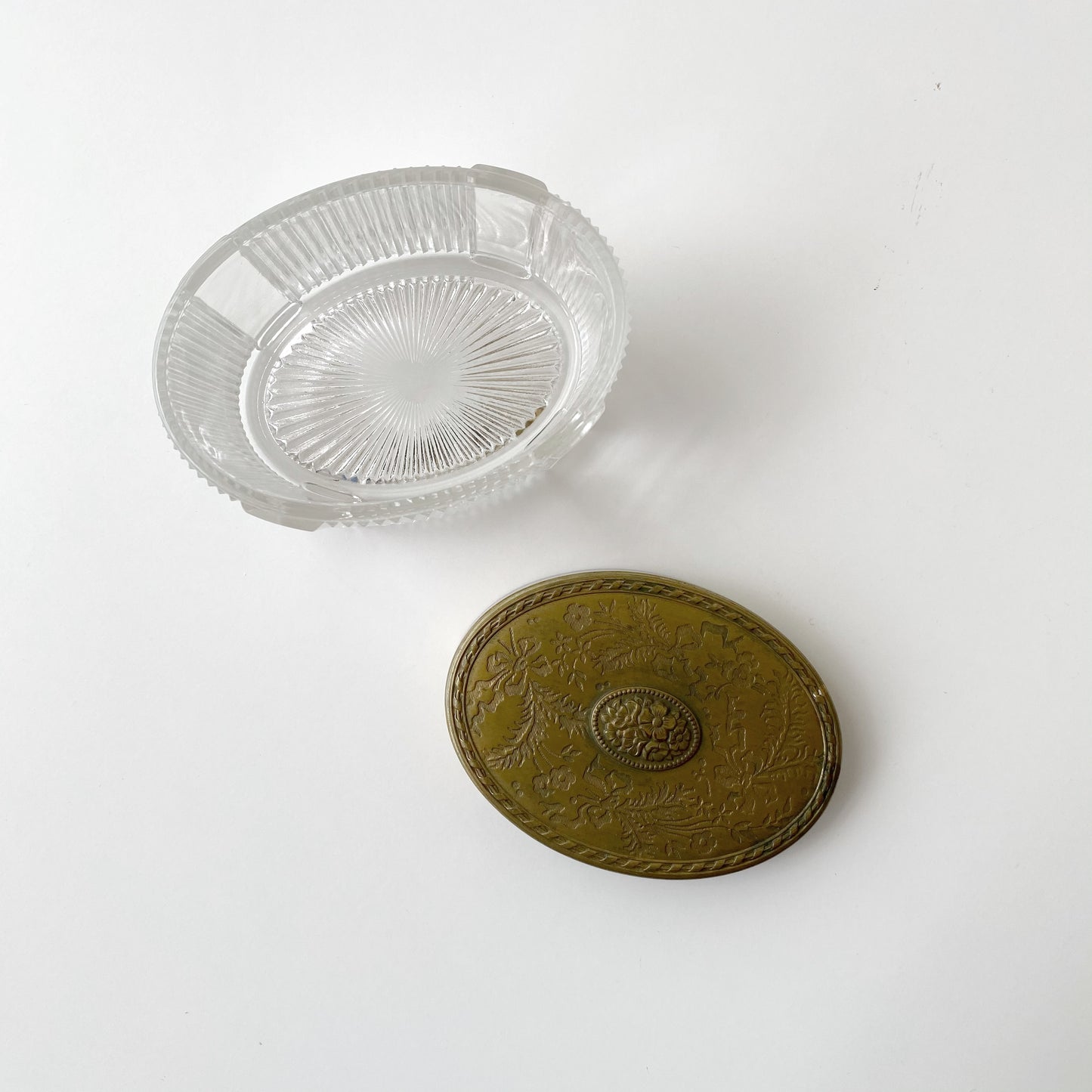 Vintage Victorian Glass Vanity Jar with Brass Lid
