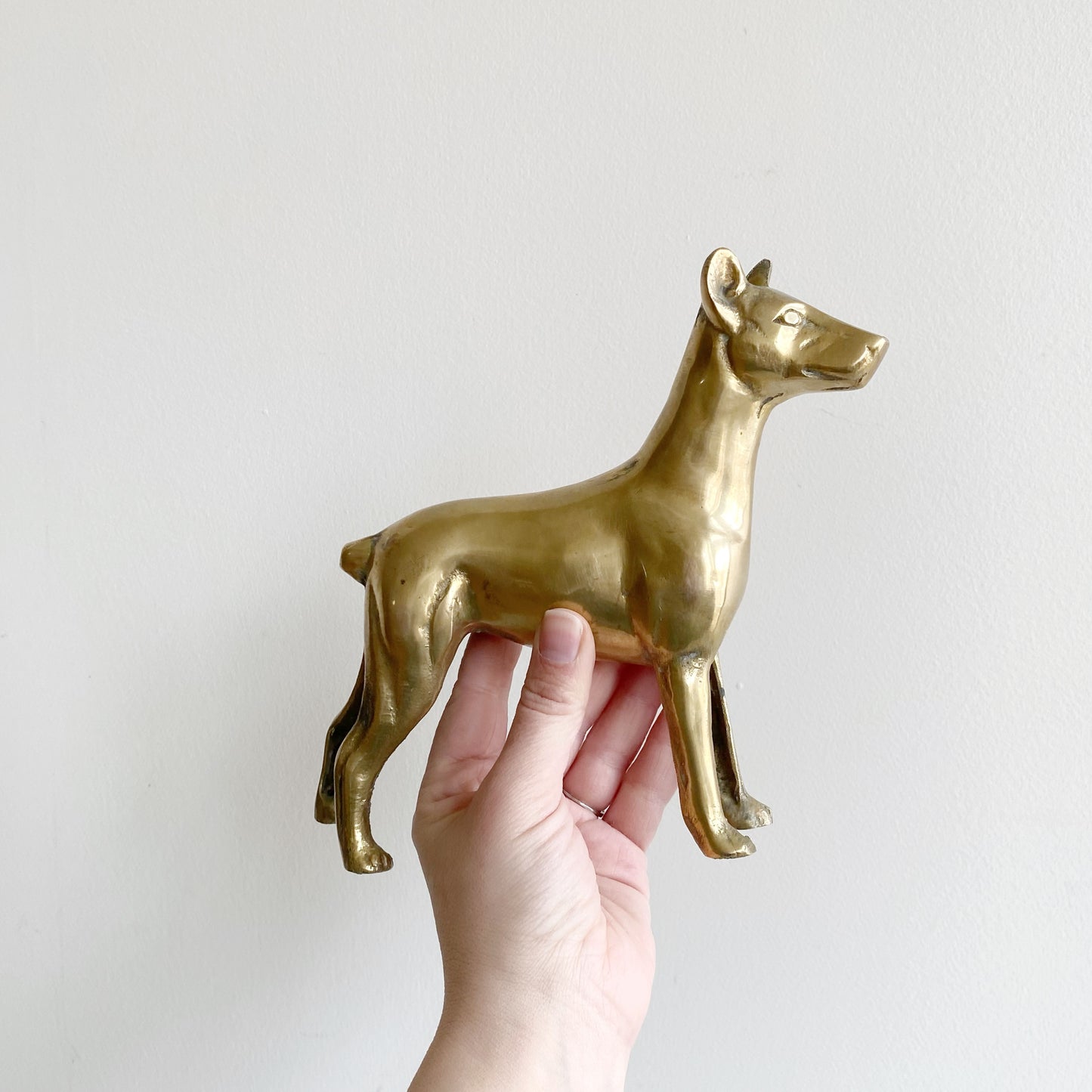 Large Vintage Brass Dog: Doberman Pinscher