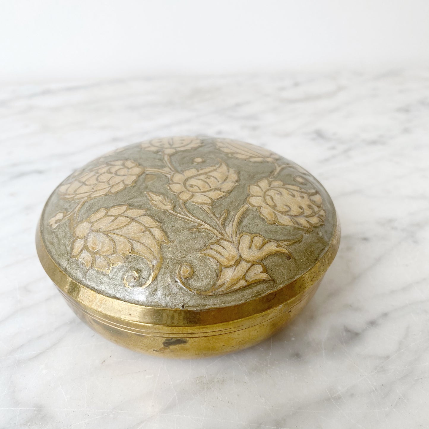 Vintage Enamelled Brass Container