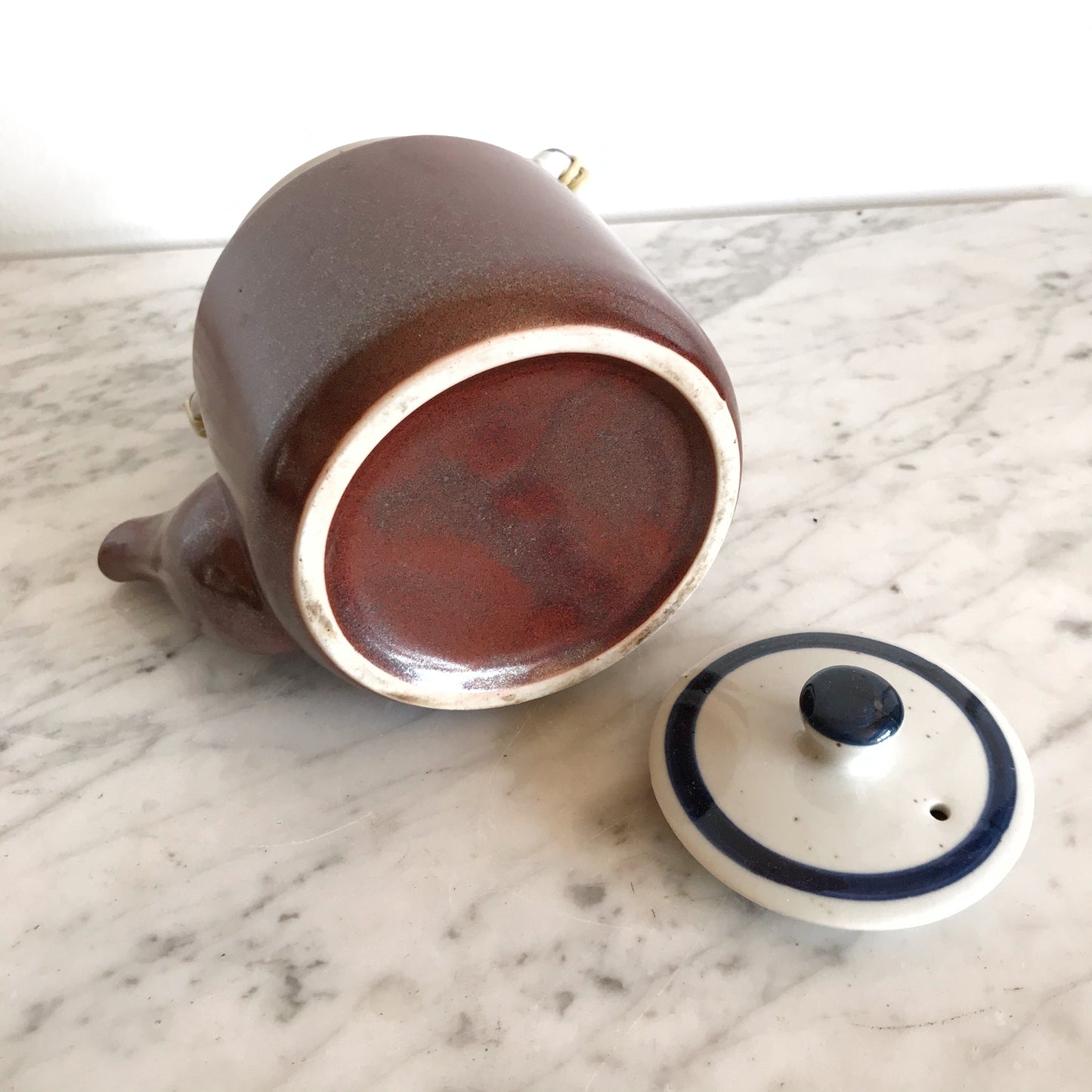 Vintage Ceramic Teapot with Wicker Handle