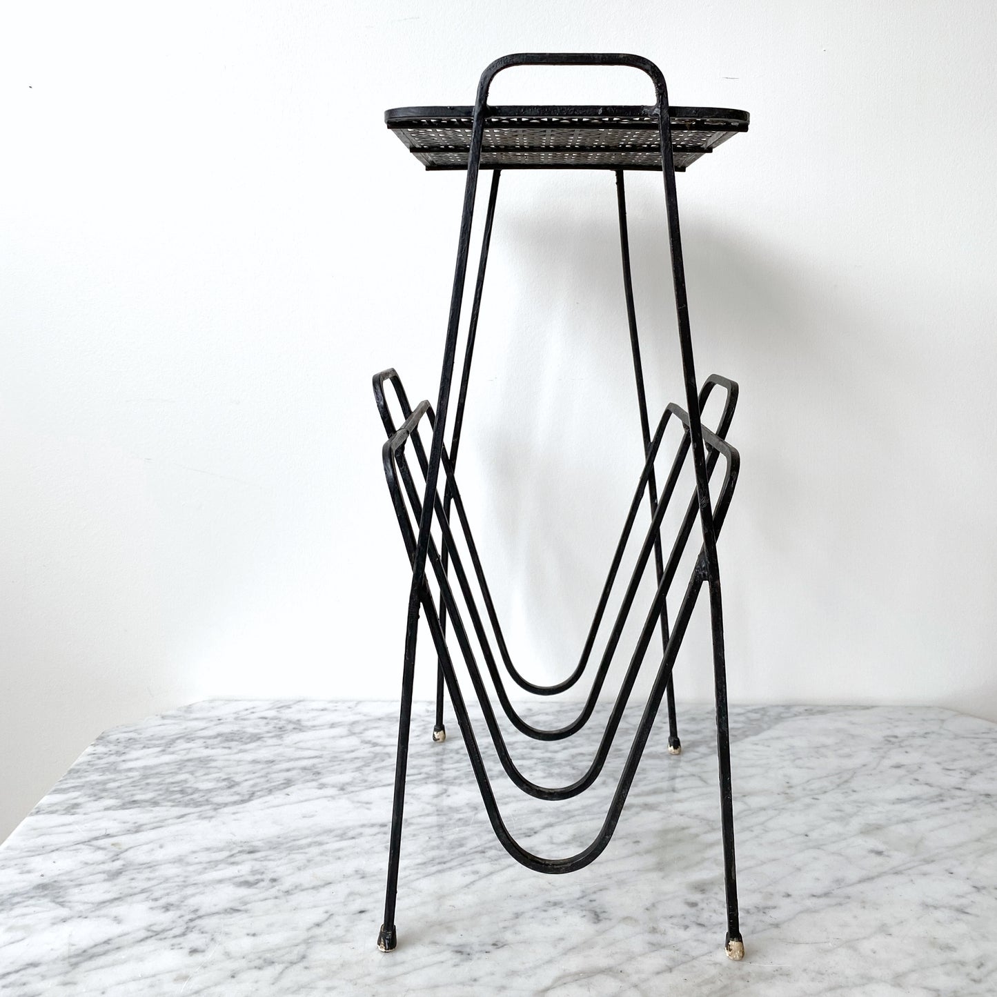 MCM Black Metal Side Table / Plant Stand / Magazine Holder