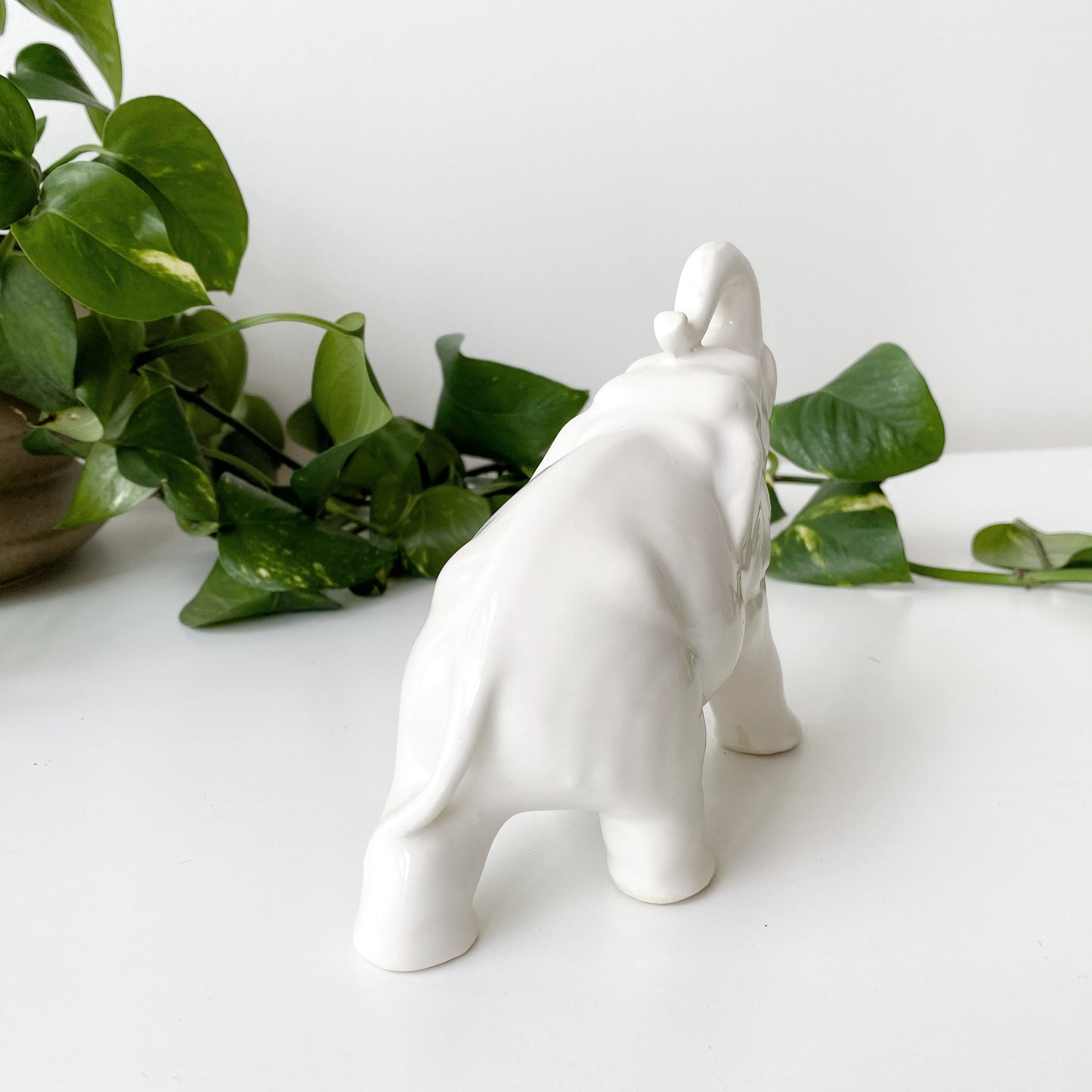Vintage White Ceramic Elephant Figure