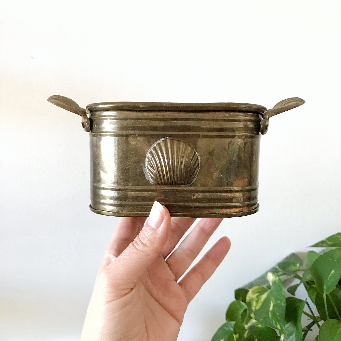 Pair of Vintage Brass Seashell Planters