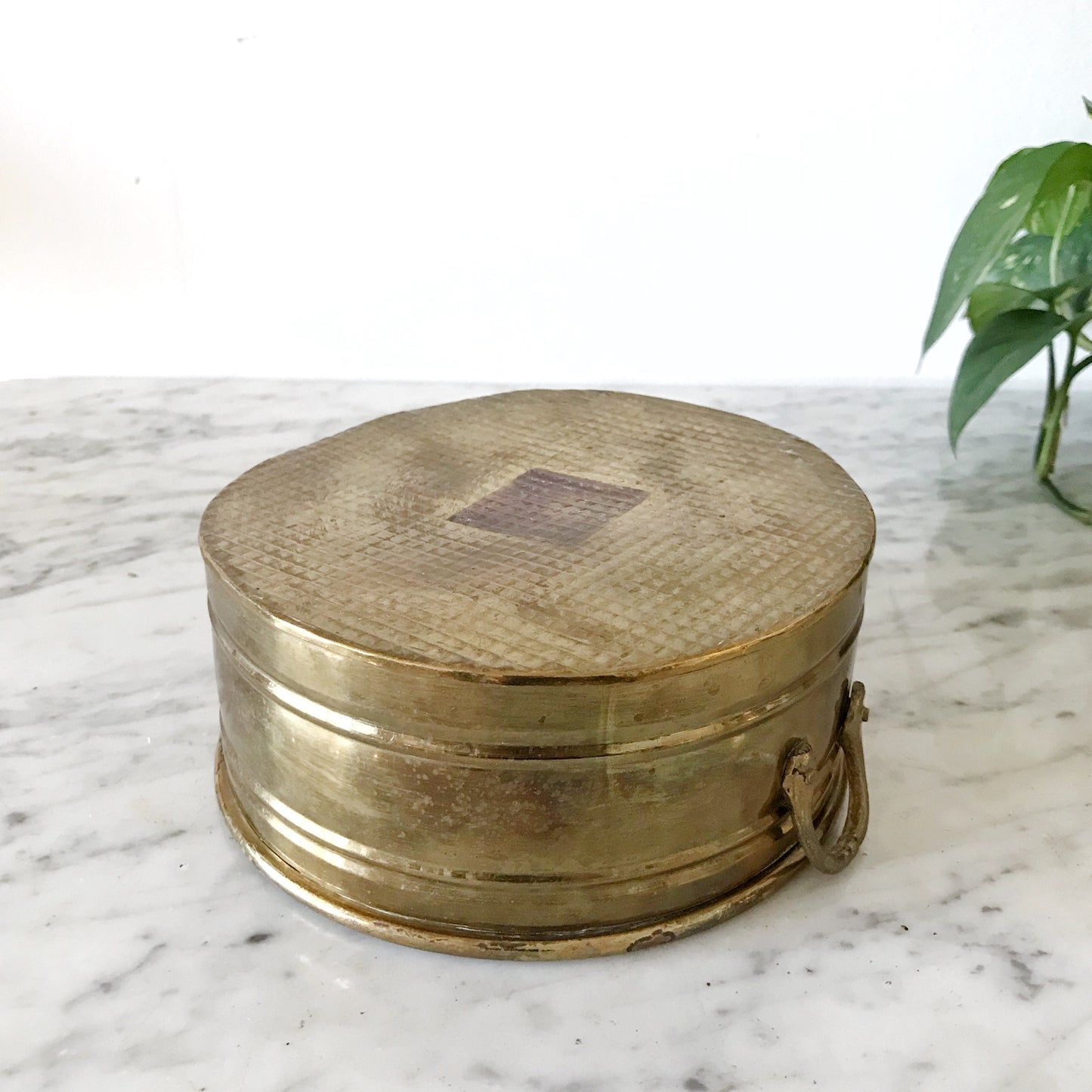 Vintage Shallow Round Brass Planter