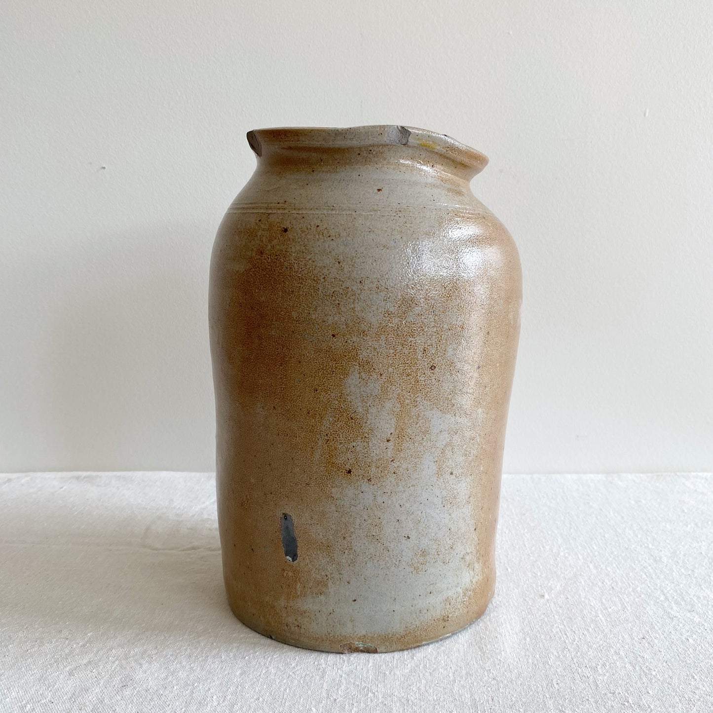 Antique Stoneware Crock Jar Vase, 10.75"