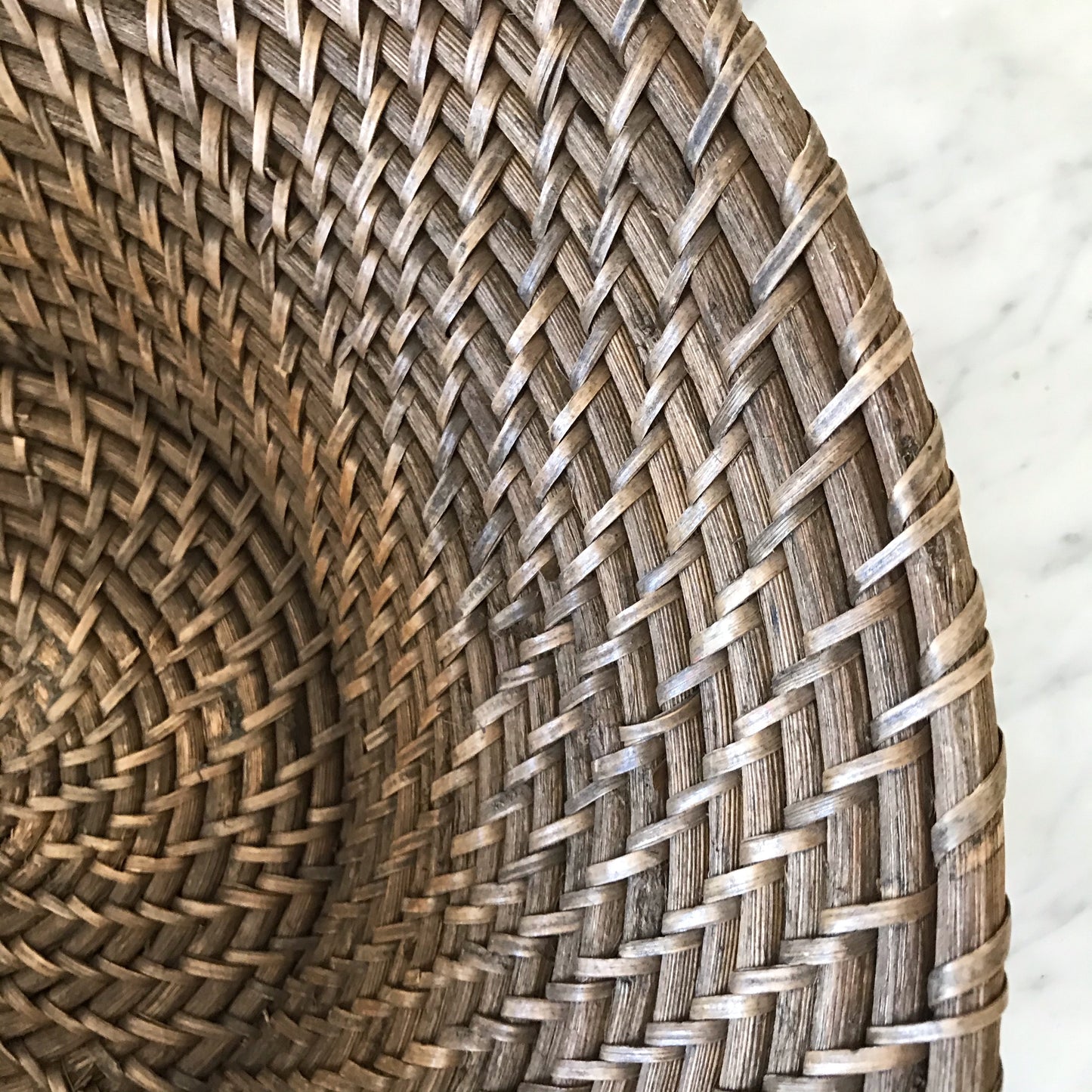 XL Vintage Woven Dark Wicker Bowl, 18.25”