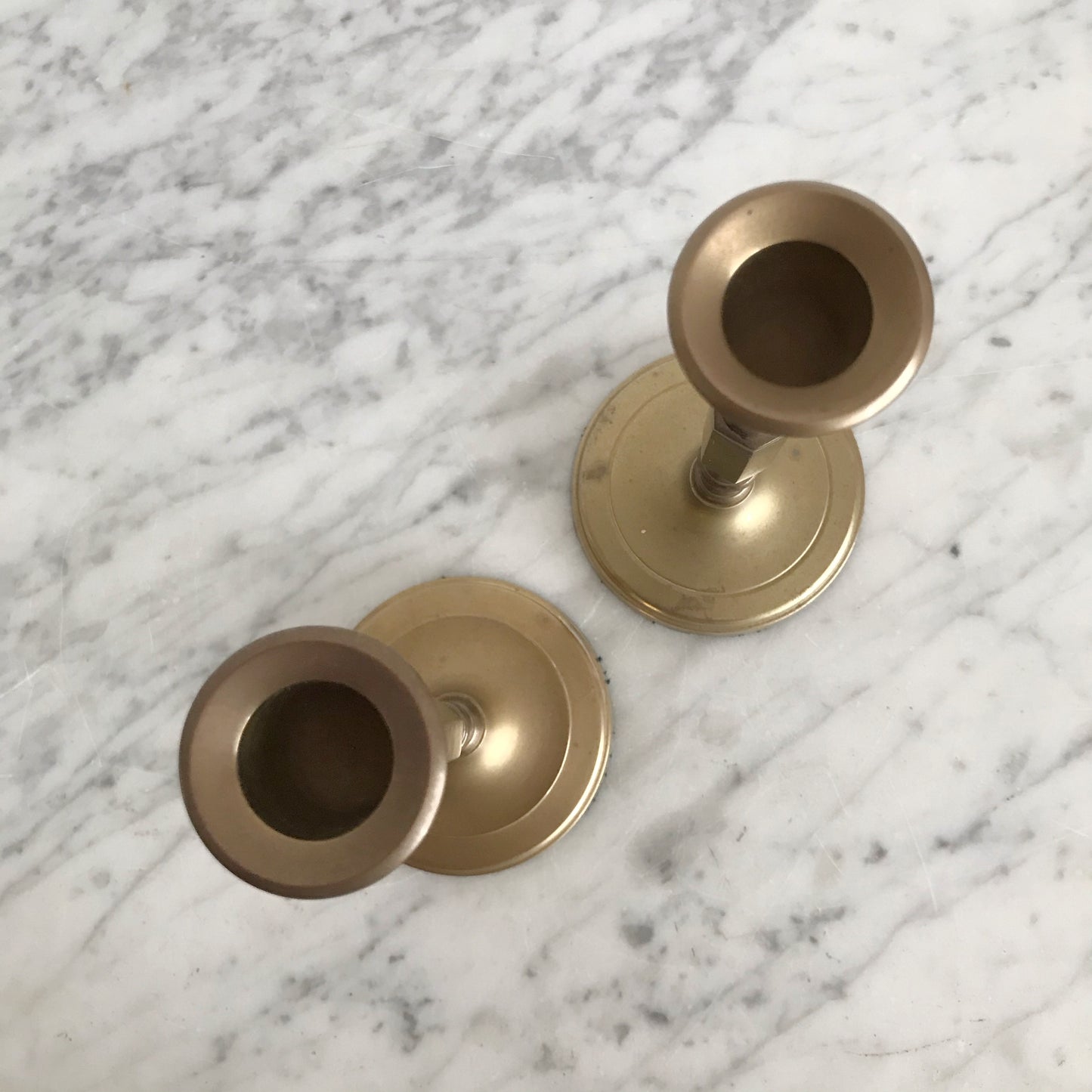 Pair of Vintage Brass Hex Candle Holders
