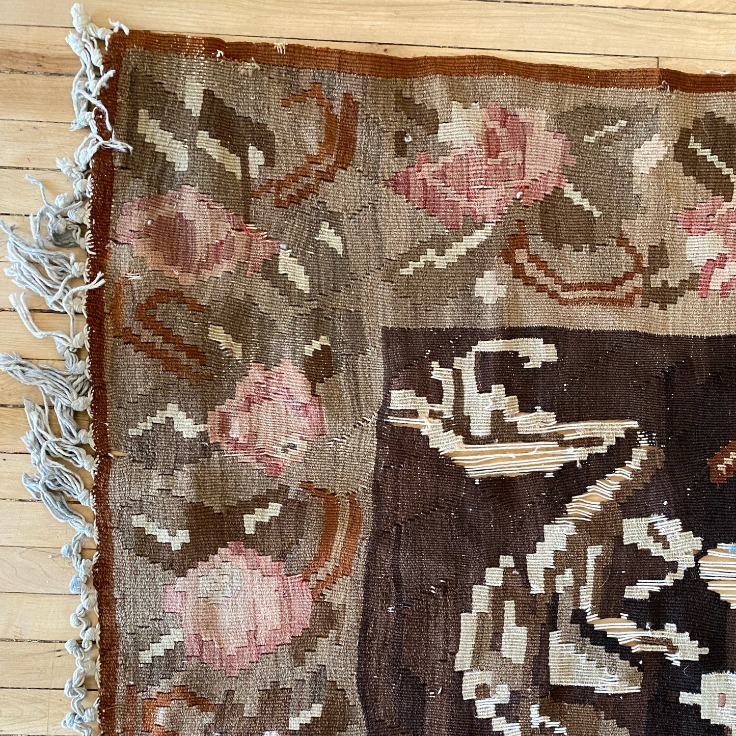 Vintage Handmade Floral Flat-Weave Rug (As-Is)