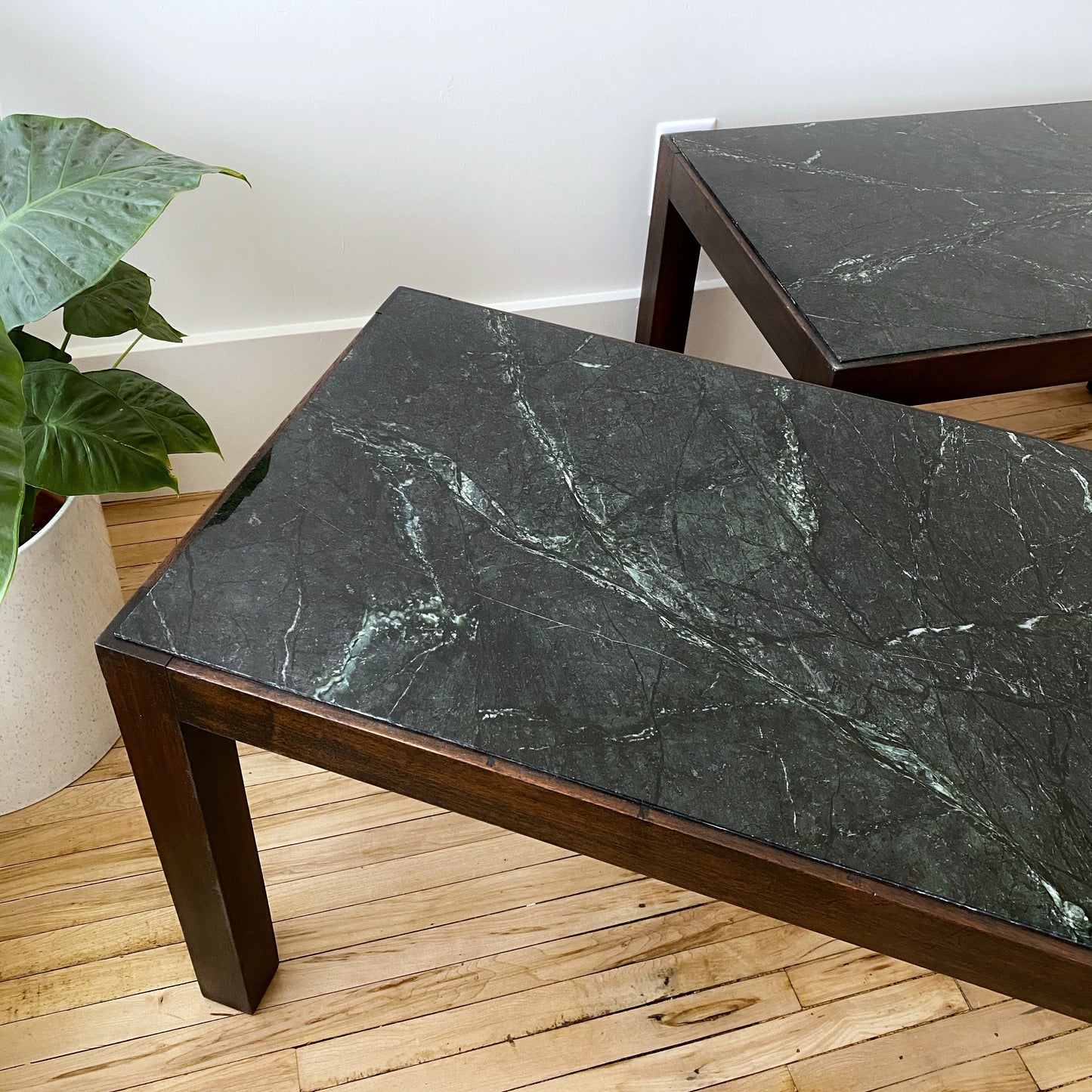 Vintage Walnut + Marble Parsons End Table (SINGLE)