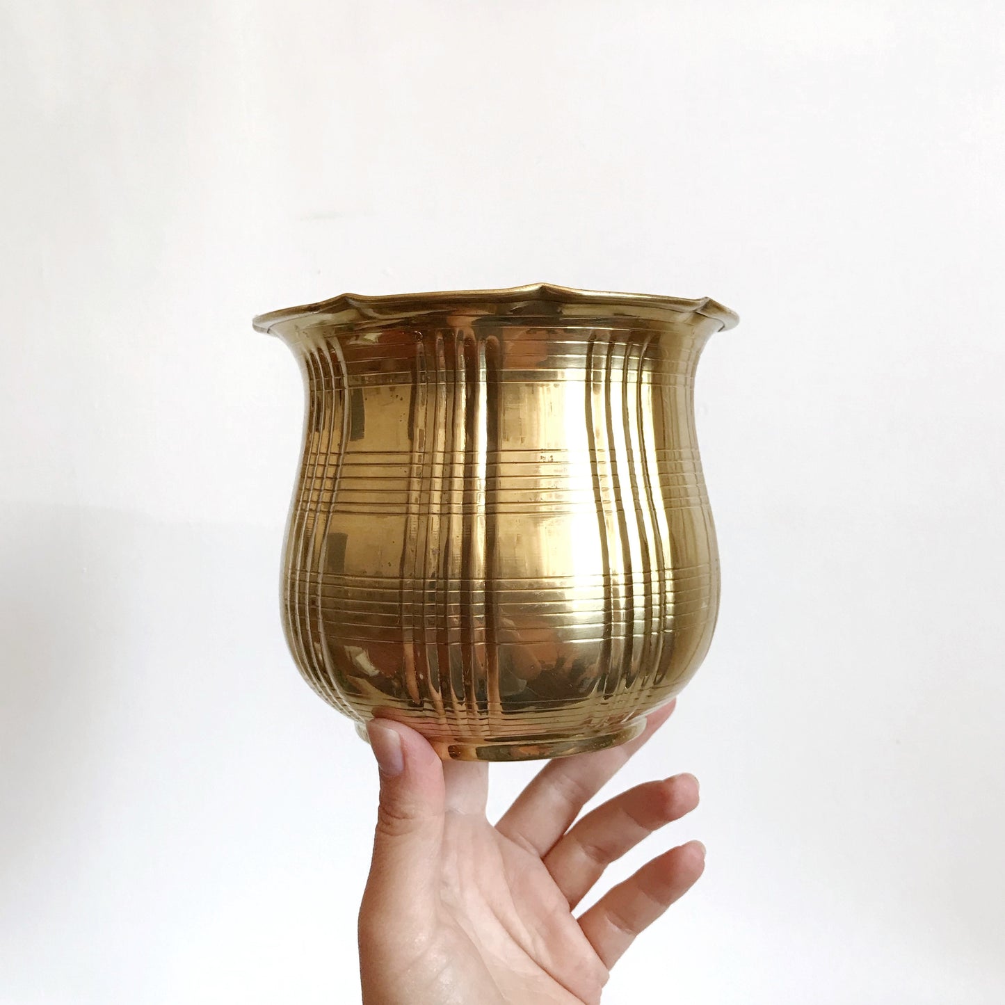 Vintage Brass Planter, Plaid Texture