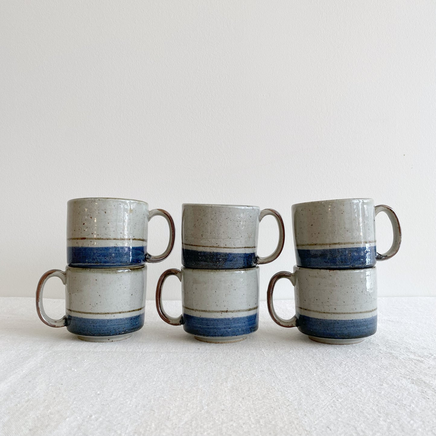 Set of 6 Vintage Stoneware Mugs