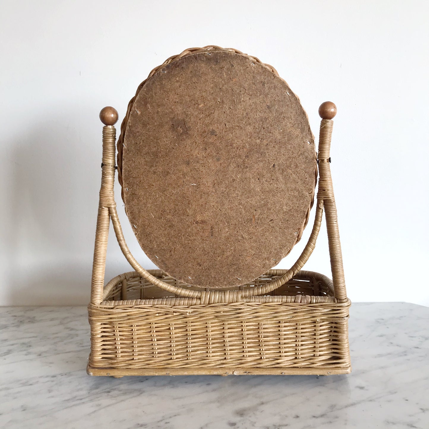 Vintage Wicker Vanity Shelf with Mirror