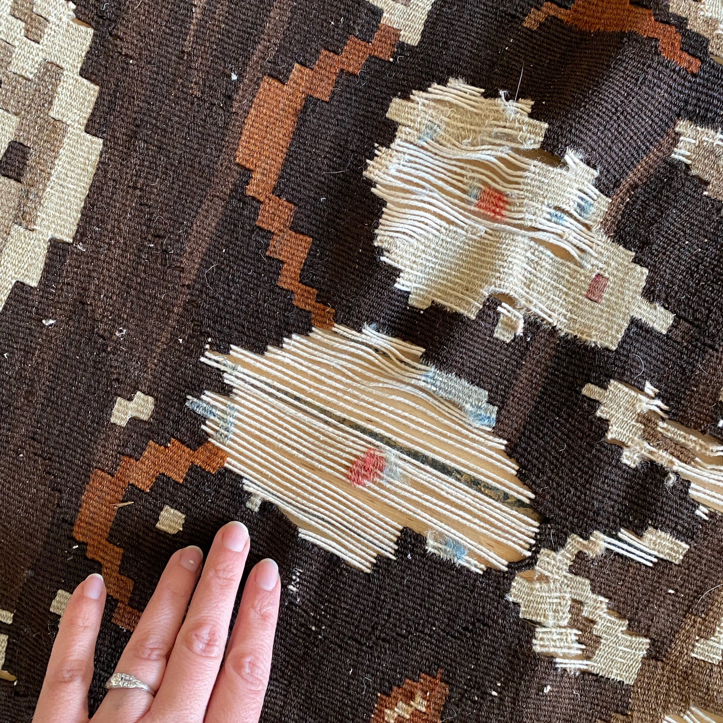 Vintage Handmade Floral Flat-Weave Rug (As-Is)