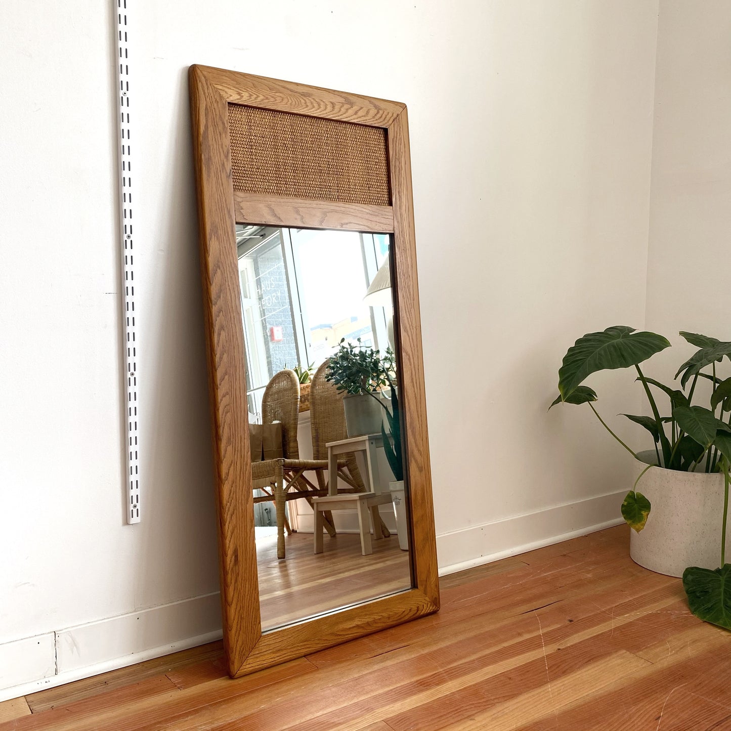 Vintage Oak + Wicker Mirror (51.5” x 23”)