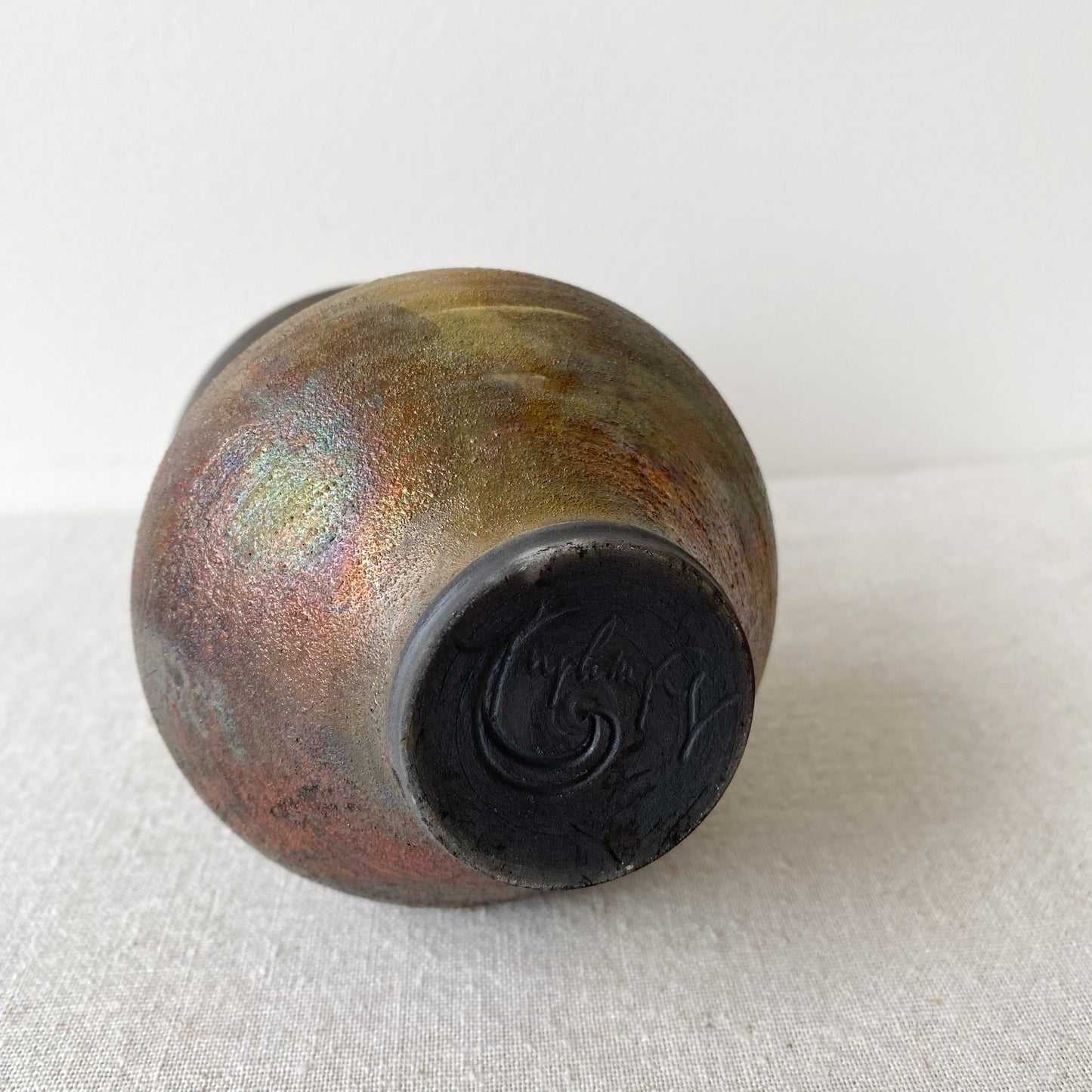 Vintage Iridescent Pottery Vase, 4.5”